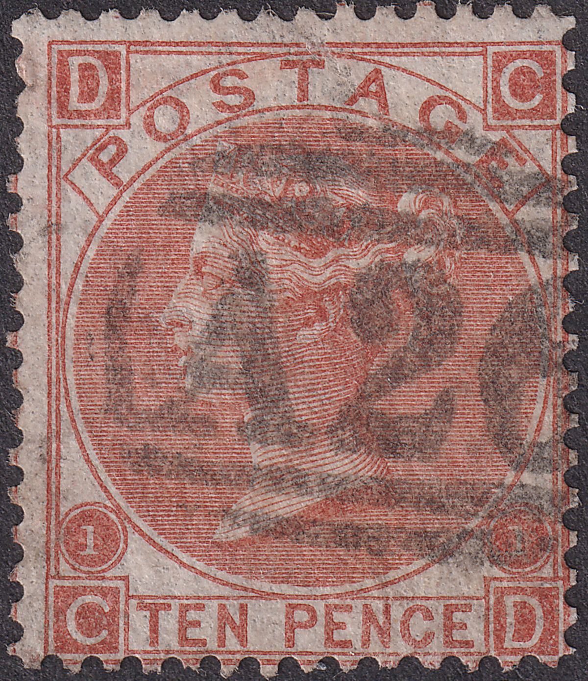GB used Gibraltar 1867 QV 10d Red-Brown Used with A26 Postmark SG Z58 cat £180