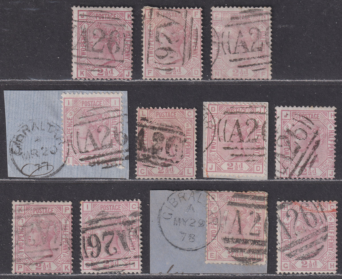 GB used Gibraltar 1875-79 QV 2½d Plate Selection Used w A26 Postmarks SG Z24 Z26