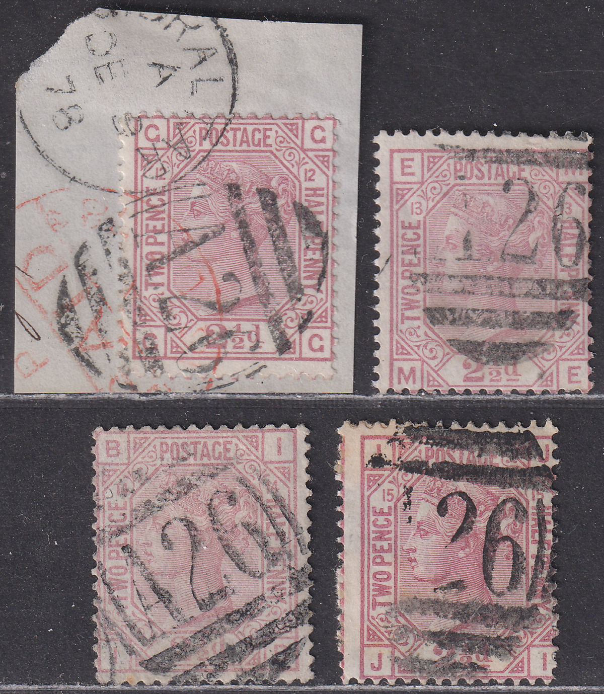 GB used Gibraltar 1876-79 QV 2½d Plates 12-15 Used with A26 Postmarks SG Z26
