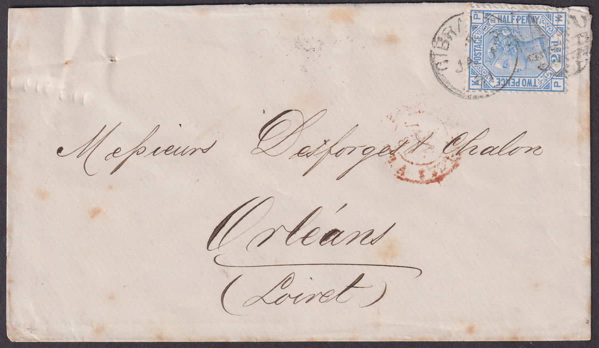 GB used Gibraltar 1881 QV 2½d Used on Cover to France with A26 Postmark SG Z27