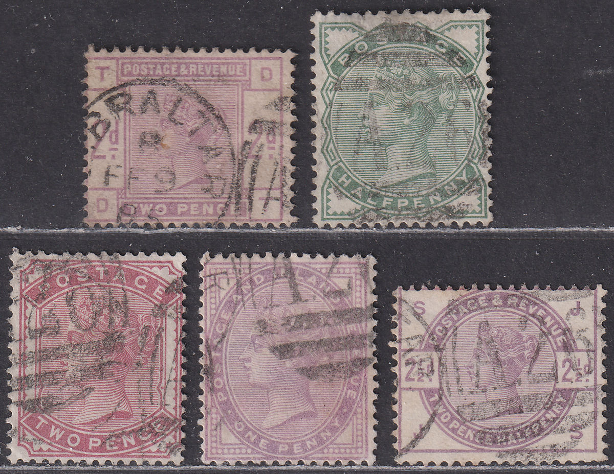 GB used Gibraltar 1881-84 QV Selection to 2½d Used with A26 Postmarks