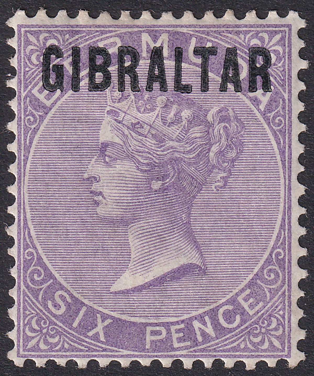 Gibraltar 1886 QV Overprint on Bermuda 6d Deep Lilac Mint SG6 cat £325
