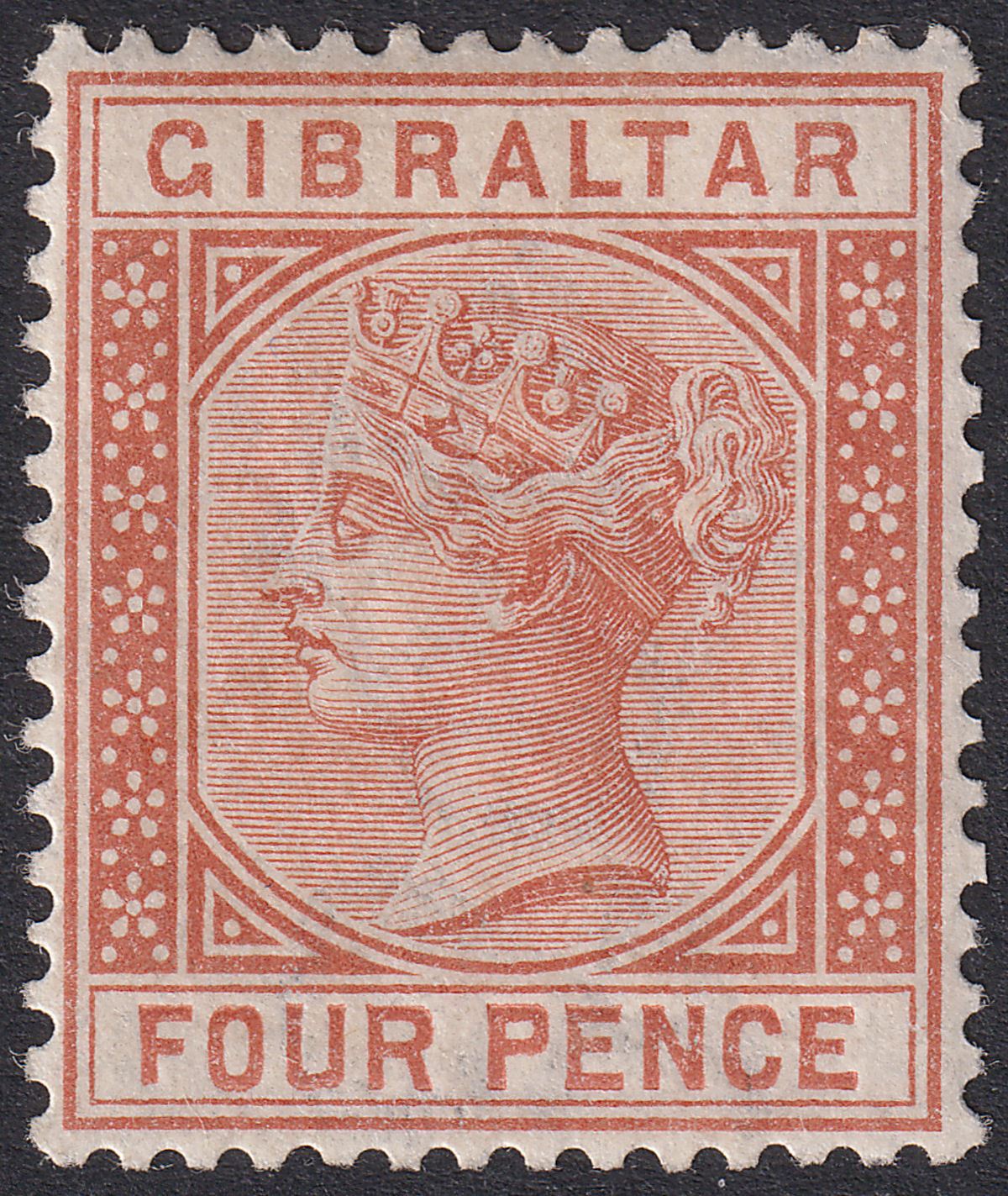 Gibraltar 1887 QV 4d Orange-Brown Mint SG12 cat £90
