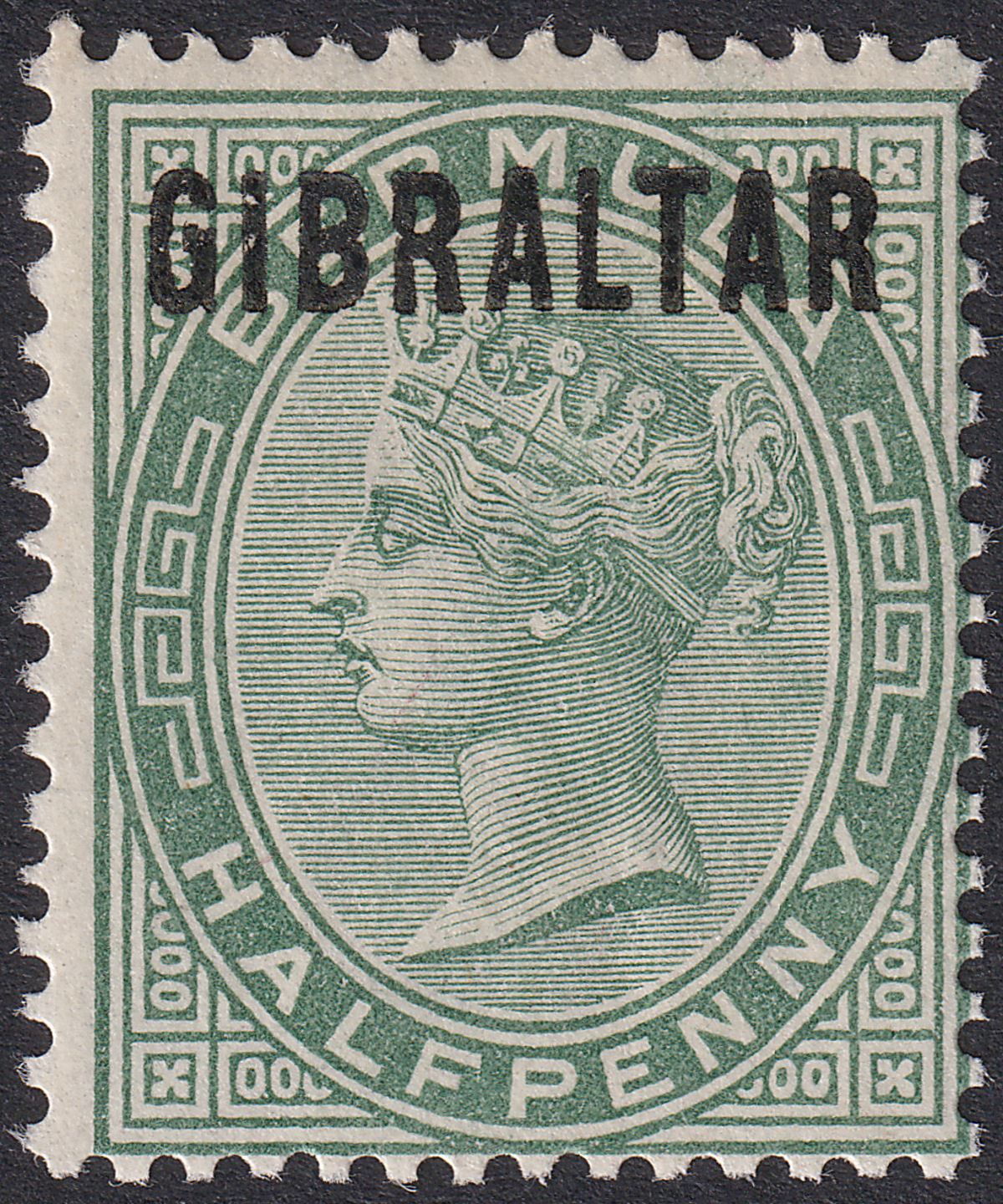 Gibraltar 1886 QV Overprint on Bermuda ½d Dull Green Mint SG1 cat £23