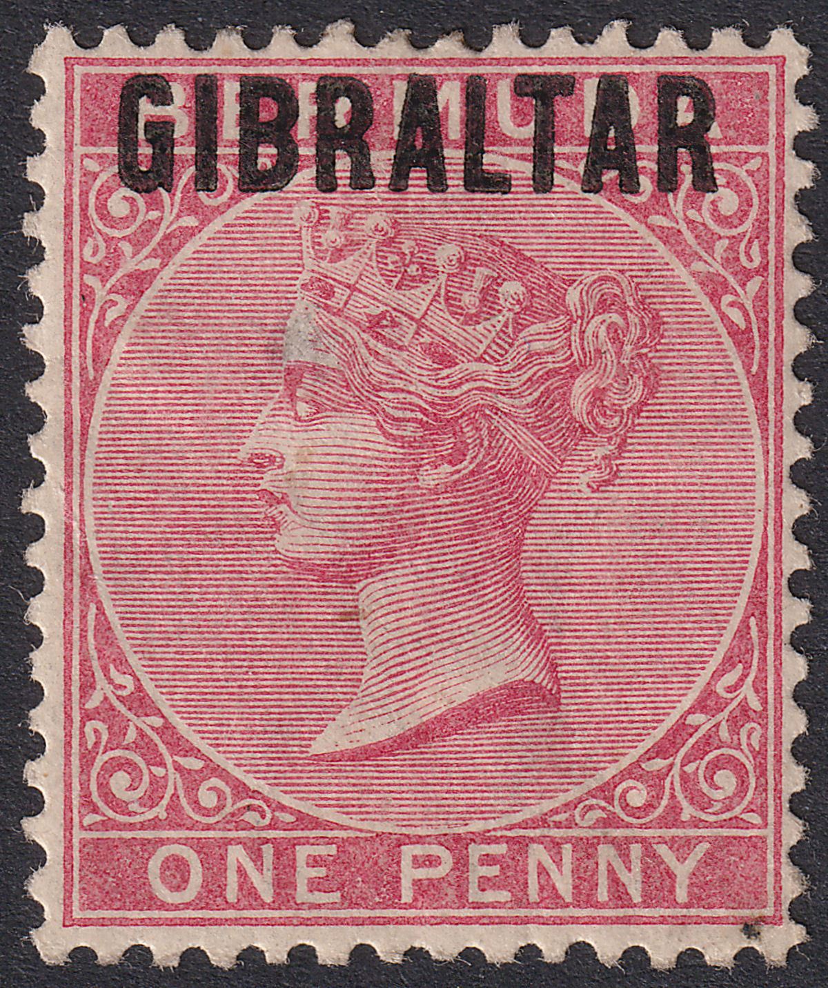 Gibraltar 1886 QV Overprint on Bermuda 1d Rose-Red Mint SG2 cat £85