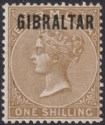 Click for more photos and details Gibraltar 1886 QV Overprint on Bermuda 1sh Yellow-Brown Mint SG7 cat £550 w cert