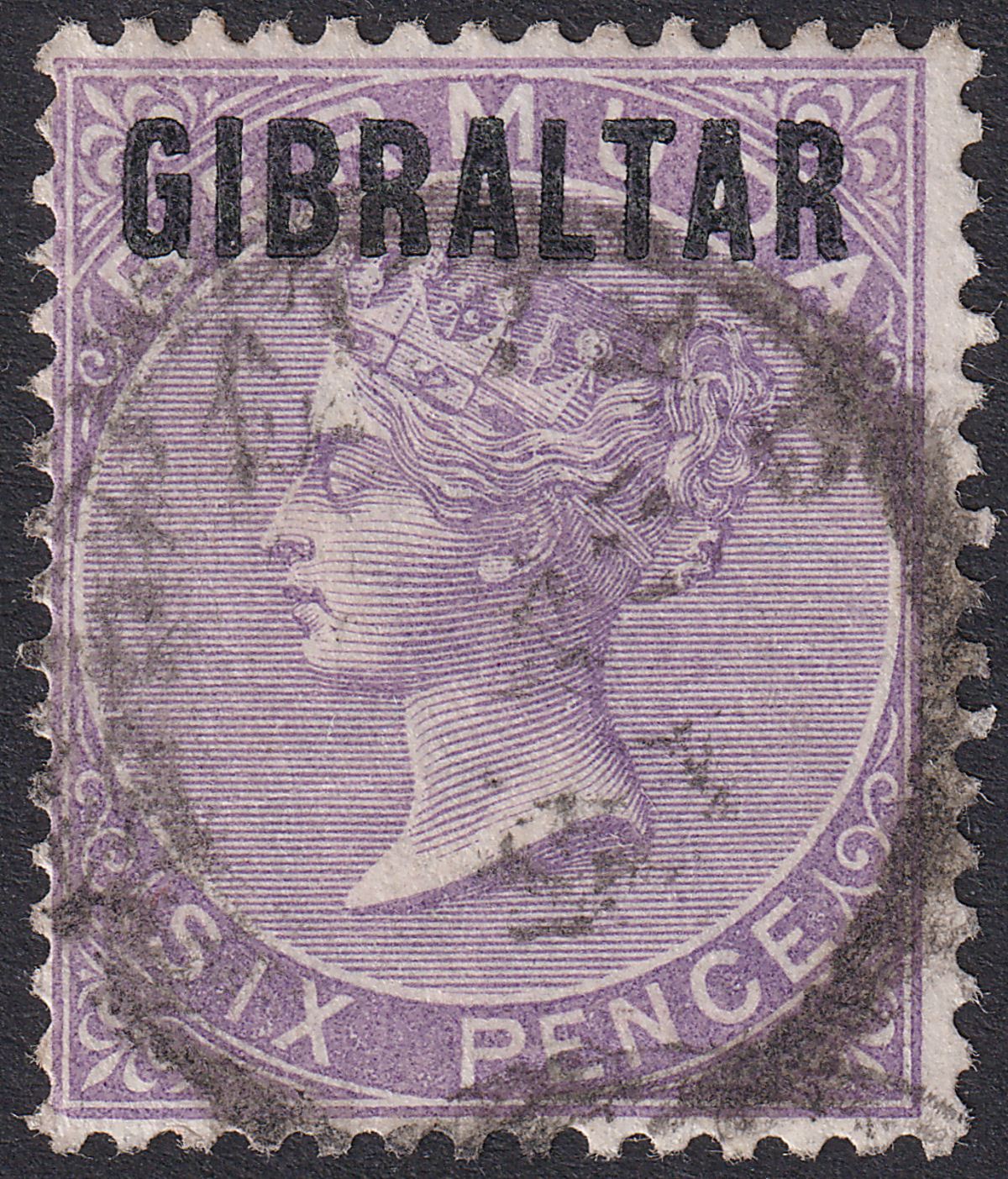 Gibraltar 1886 QV Overprint on Bermuda 6d Deep Lilac Used SG6 cat £225