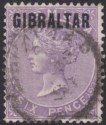 Click for more photos and details Gibraltar 1886 QV Overprint on Bermuda 6d Deep Lilac Used SG6 cat £225