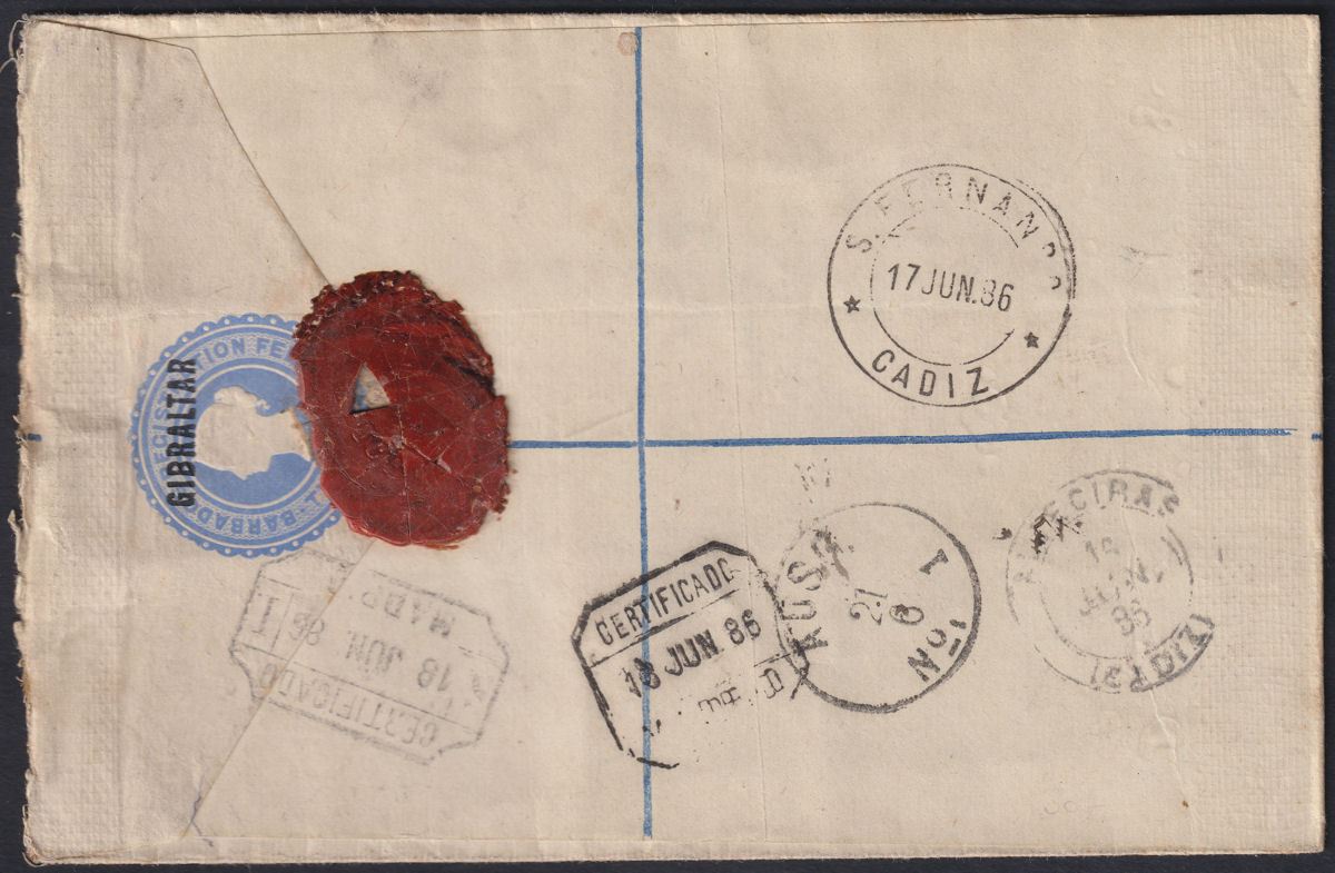 Gibraltar 1886 QV Opt Bermuda 2½d Uprating 2d Reg PS Envelope Used SG4 - Germany