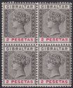 Click for more photos and details Gibraltar 1896 QV 2p Black and Carmine Block of 4 Mint SG32 cat £60