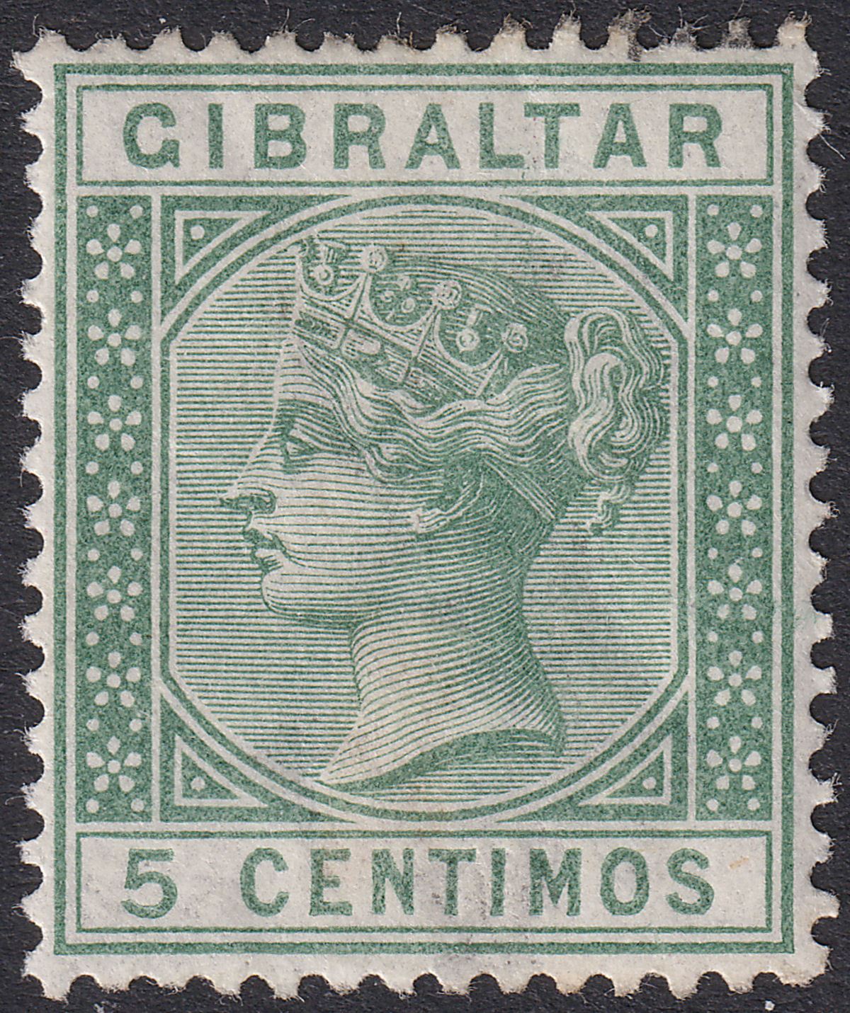 Gibraltar 1889 QV 5c Green wmk Inverted Mint SG22w cat £300