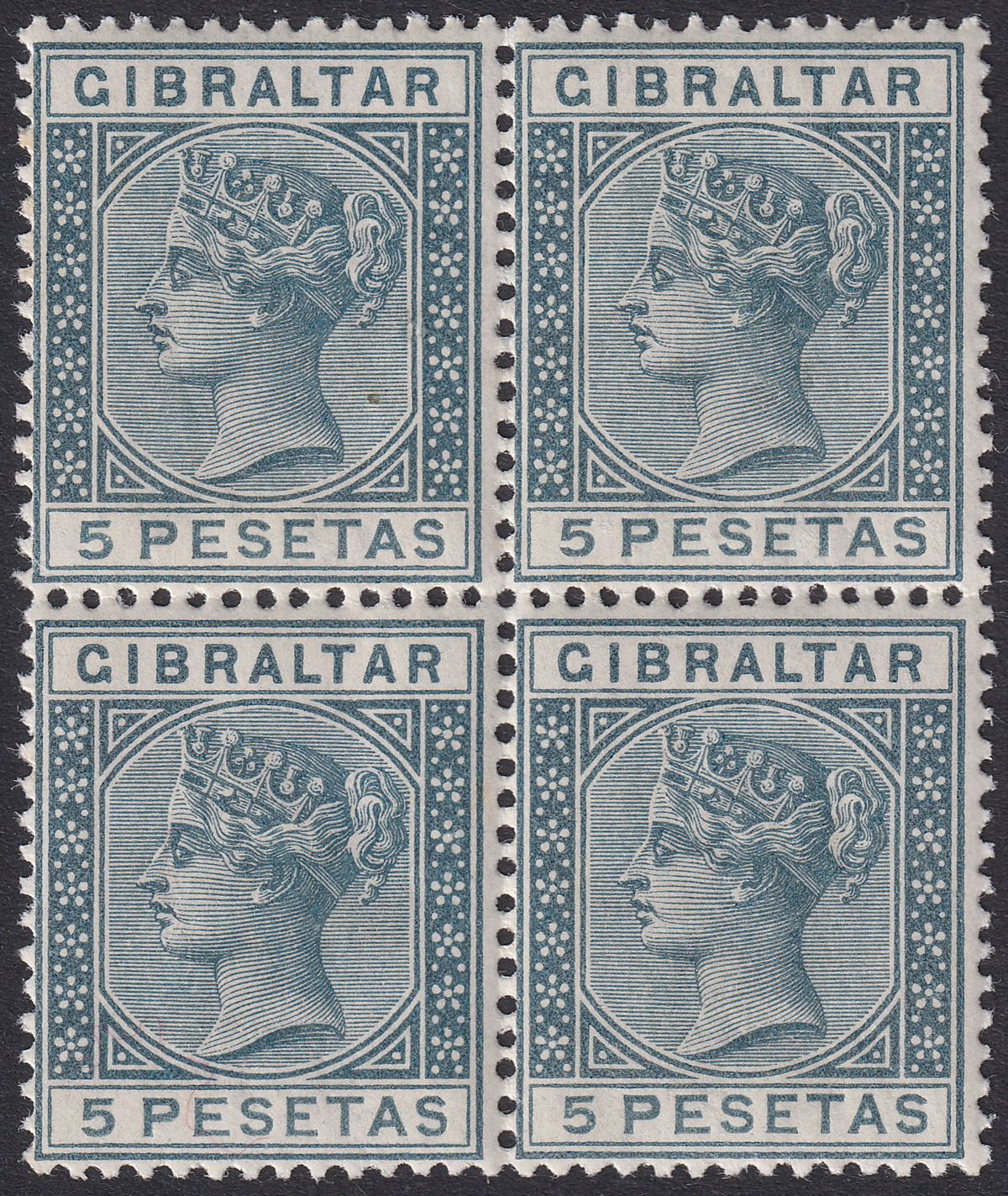 Gibraltar 1889 QV 5p Slate-Grey Block of 4 Mint SG33 cat £192