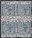 Click for more photos and details Gibraltar 1889 QV 5p Slate-Grey Block of 4 Mint SG33 cat £192