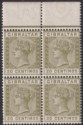 Click for more photos and details Gibraltar 1896 QV 20c Olive-Green Marginal Block of 4 Mint SG25 cat £72