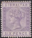 Click for more photos and details Gibraltar 1887 QV 6d Lilac Mint SG13 cat £140 toned perfs