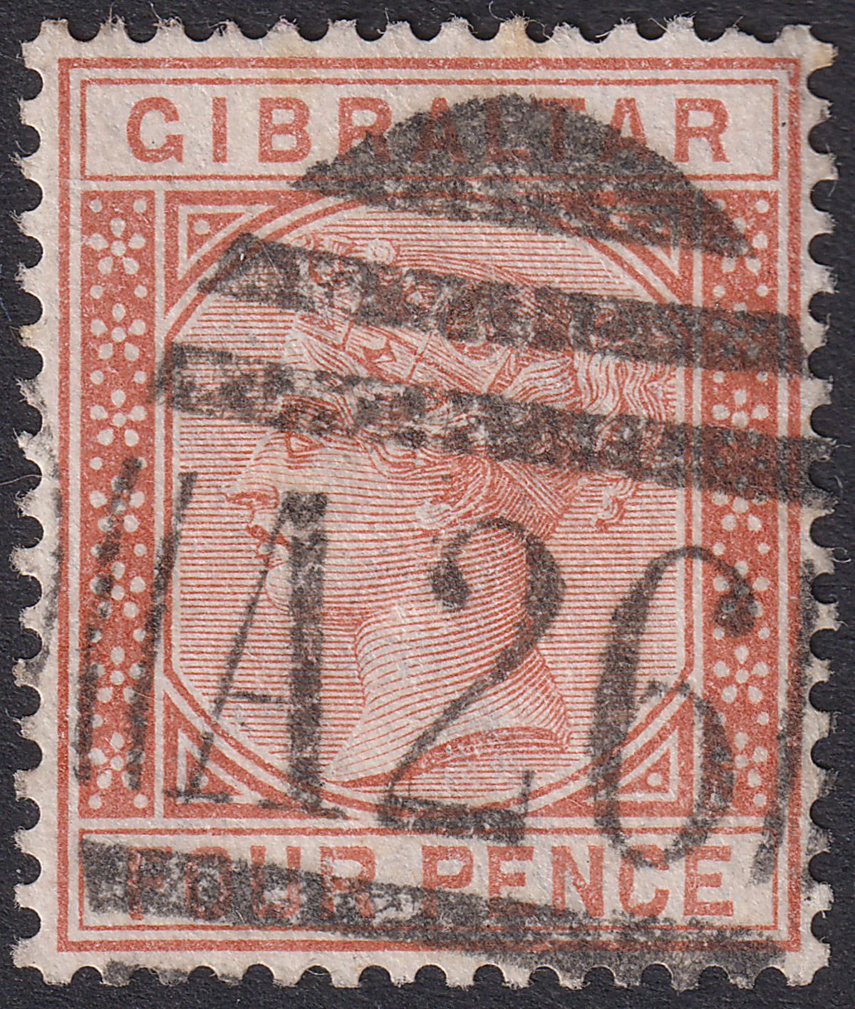 Gibraltar 1887 QV 4d Orange-Brown Used SG12 cat £95 small tones