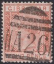Click for more photos and details Gibraltar 1887 QV 4d Orange-Brown Used SG12 cat £95 small tones