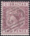 Click for more photos and details Gibraltar 1886 QV 2d Brown-Purple Used SG10 cat £35