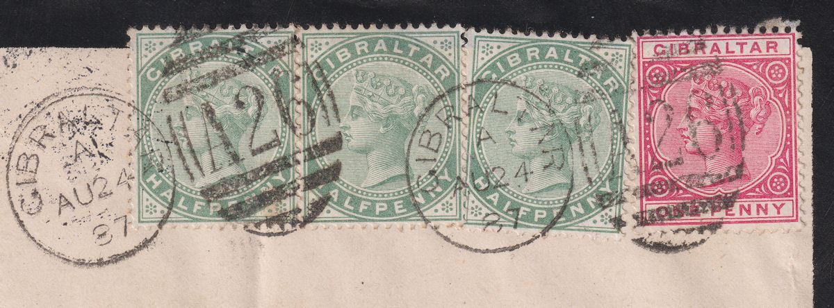 Gibraltar 1887 QV ½d x3 + 1d Used on Cover to Germany SG8 SG9