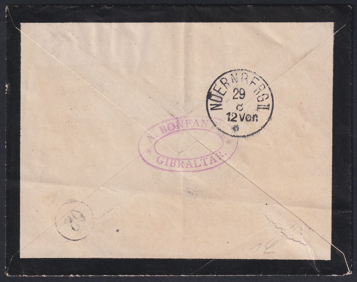Gibraltar 1887 QV ½d x3 + 1d Used on Cover to Germany SG8 SG9