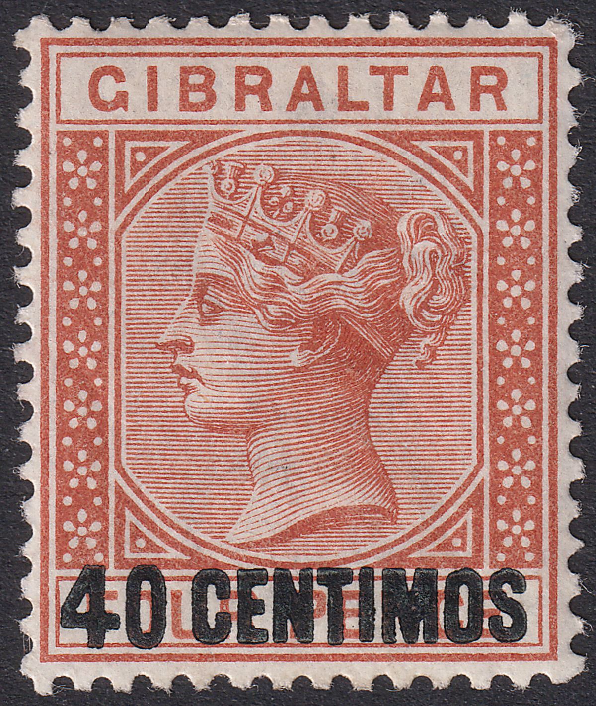 Gibraltar 1889 QV 40c Surcharge on 4d Orange-Brown Mint SG19 cat £60