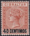 Click for more photos and details Gibraltar 1889 QV 40c Surcharge on 4d Orange-Brown Mint SG19 cat £60