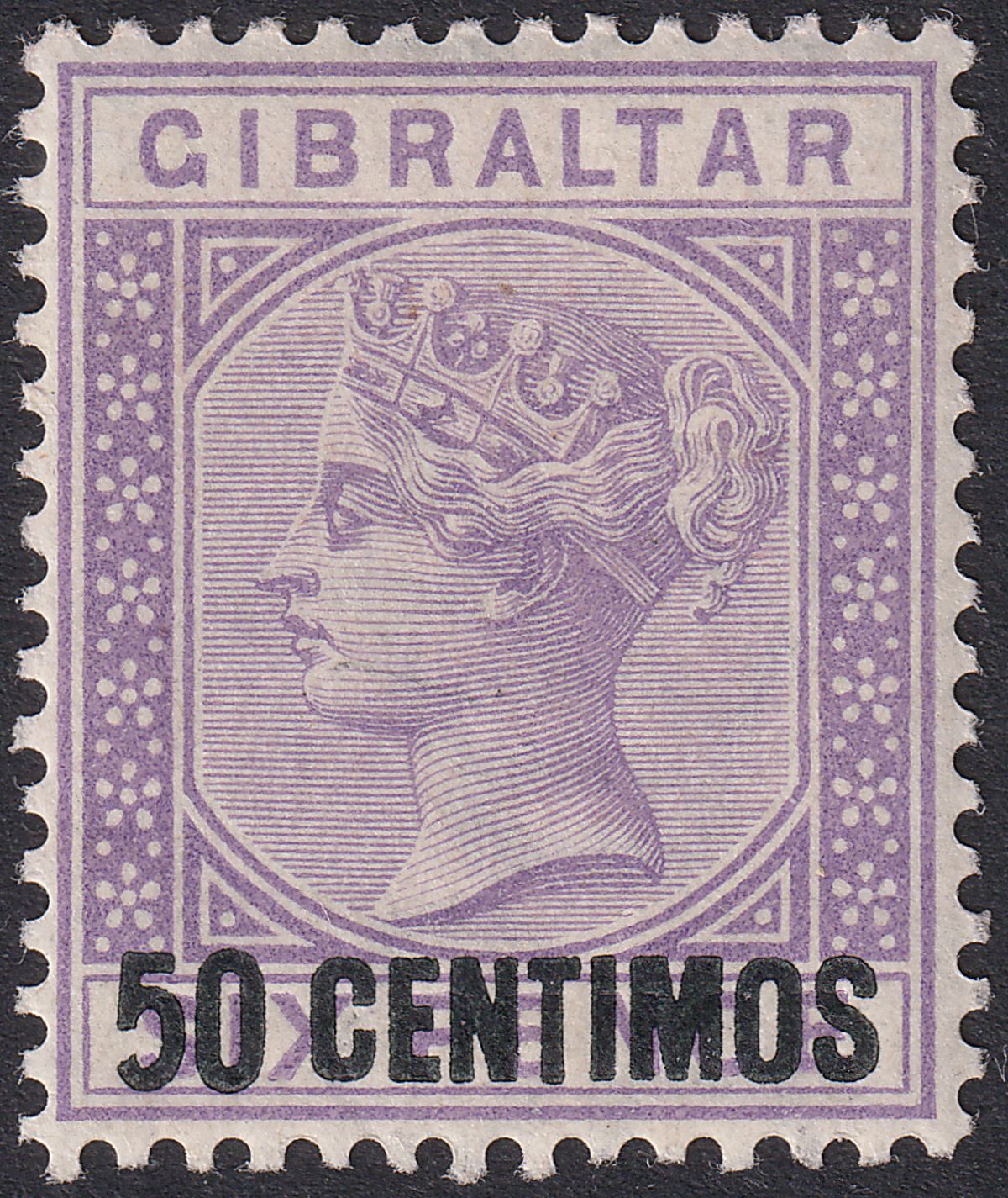 Gibraltar 1889 QV 50c Surcharge on 6d Brt Violet Var Short Foot Mint SG20a c£180