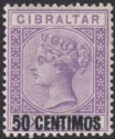 Click for more photos and details Gibraltar 1889 QV 50c Surcharge on 6d Bright Violet Mint SG20 cat £60