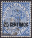 Click for more photos and details Gibraltar 1889 QV 25c Surcharge on 2½d Bright Blue Var Broken N Used SG18b c£100