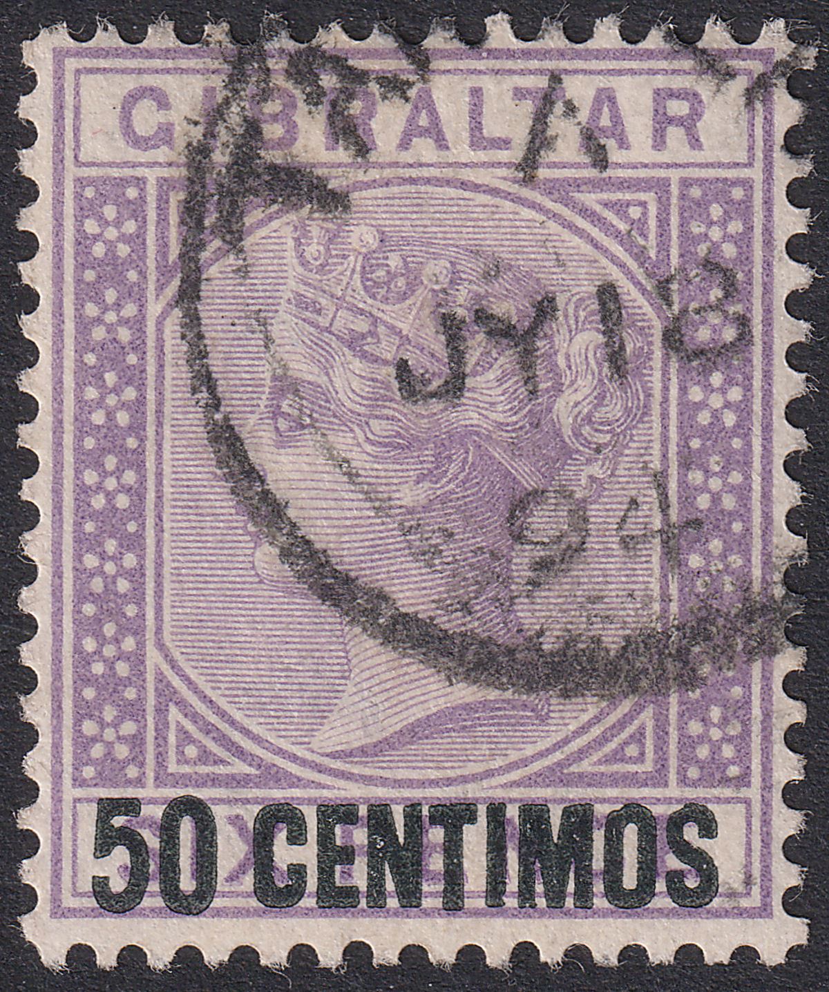 Gibraltar used Morocco Agencies 1894 QV 50c on 6d Used TANGIER Pmk SG Z139 c£180