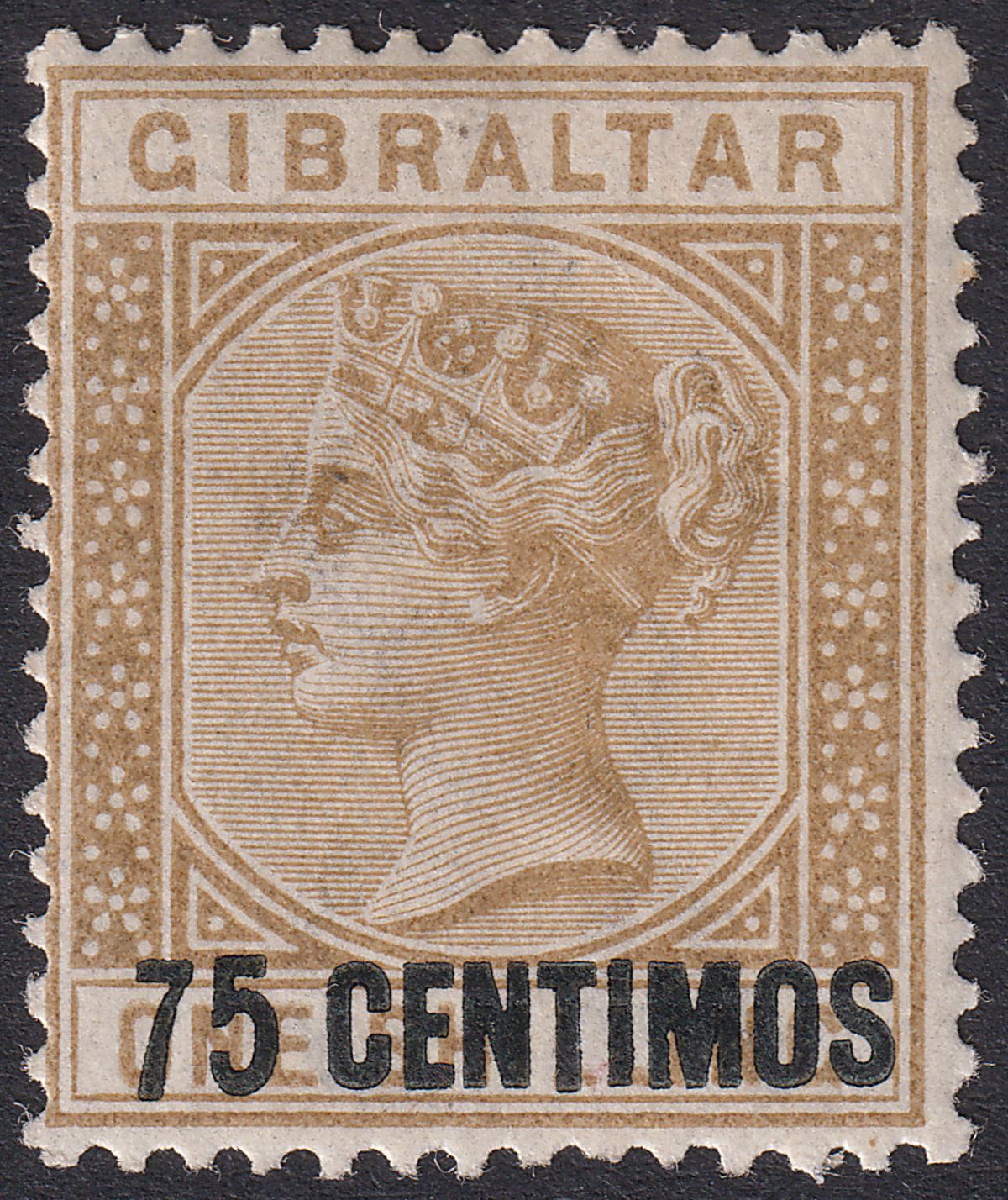 Gibraltar 1889 QV 75c Surcharge on 1sh Bistre Mint SG21 cat £60