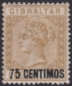 Click for more photos and details Gibraltar 1889 QV 75c Surcharge on 1sh Bistre Mint SG21 cat £60