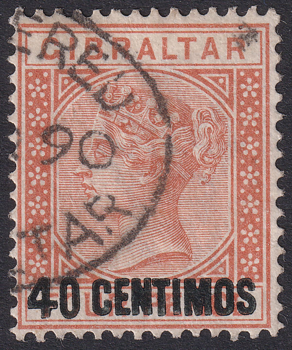 Gibraltar 1889 QV 40c Surcharge on 4d Orange-Brown Used SG19 cat £85