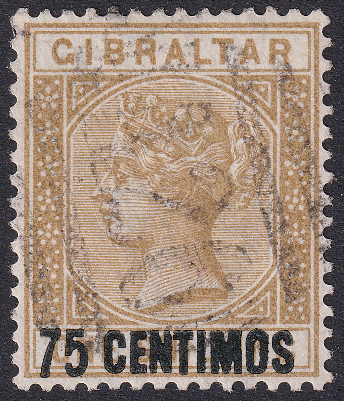 Gibraltar 1889 QV 75c Surcharge on 1sh Bistre Used SG21 cat £75