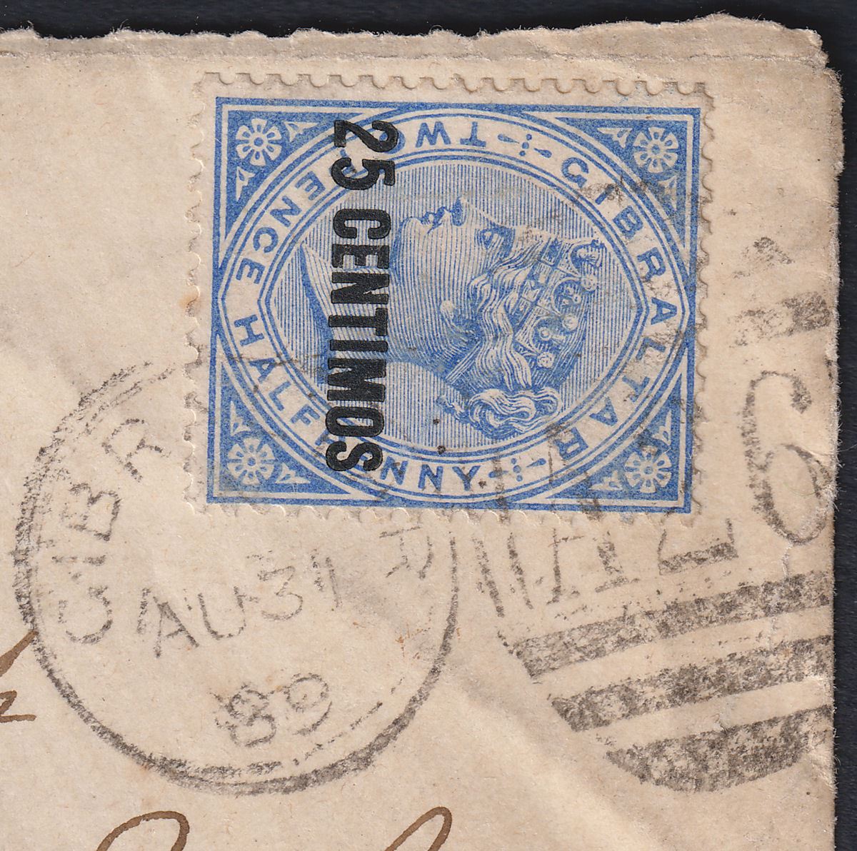 Gibraltar 1890 QV 25c Surch on 2½d Blue Used on Consulate Cover to Holland