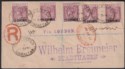Click for more photos and details Gibraltar 1894 QV 25c Surch on 2d x5 Used SG17 on Registered Cover to Germany