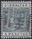 Click for more photos and details Gibraltar 1889 QV 5p Slate-Grey Used SG33 cat £120