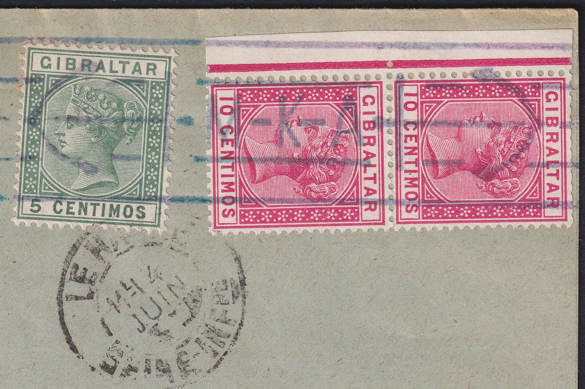 Gibraltar 1898 QV 5c + 10c Pair Used on Hungarian Paquebot P Cover - Rouen M-K-A