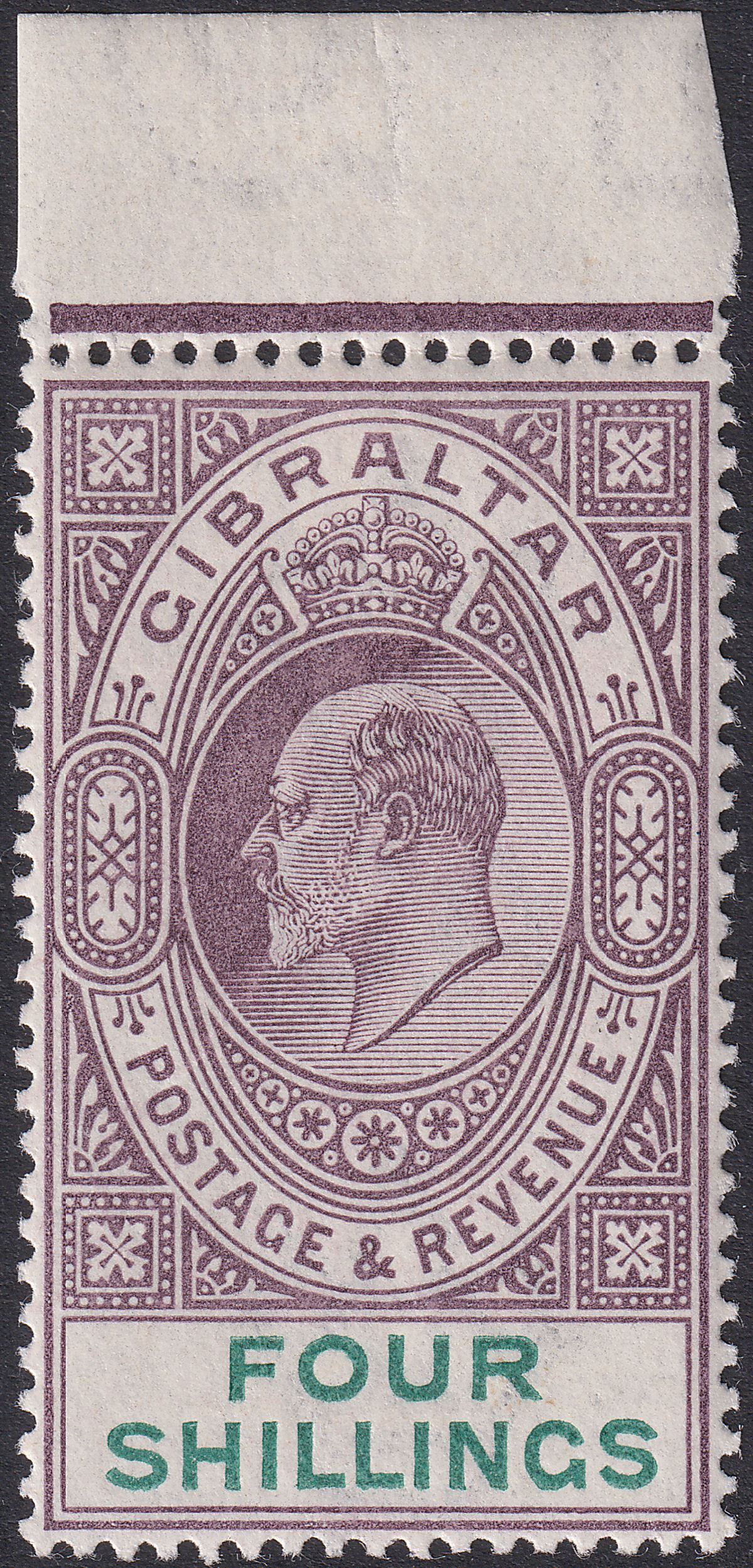 Gibraltar 1903 KEVII 4sh Dull Purple + Green Marginal UM Mint SG53 cat £150 MNH