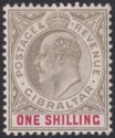 Click for more photos and details Gibraltar 1903 KEVII 1sh Black and Carmine Mint SG51 cat £30