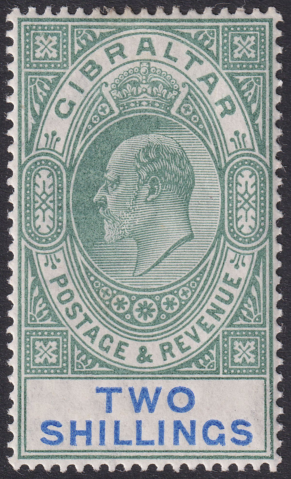 Gibraltar 1903 KEVII 2sh Green and Blue Mint SG52 cat £200