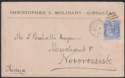 Click for more photos and details Gibraltar 1897 QV 25c Used on Cover to Novorossiysk Russia SG26