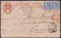 Click for more photos and details Gibraltar 1892 QV 25c Pair Uprating 20c Registered Post Stat Used to London SG26