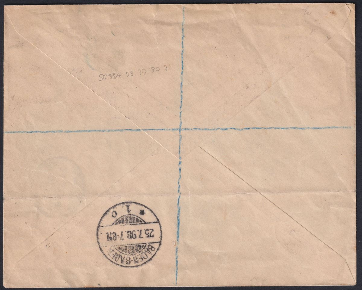 Gibraltar 1898 QV 20c + 40c + 50c + 1p + 2p Used on Cover to Germany SG31 SG32