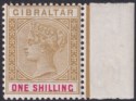 Click for more photos and details Gibraltar 1898 QV 1sh Bistre and Carmine Marginal UM Mint SG45 cat £48