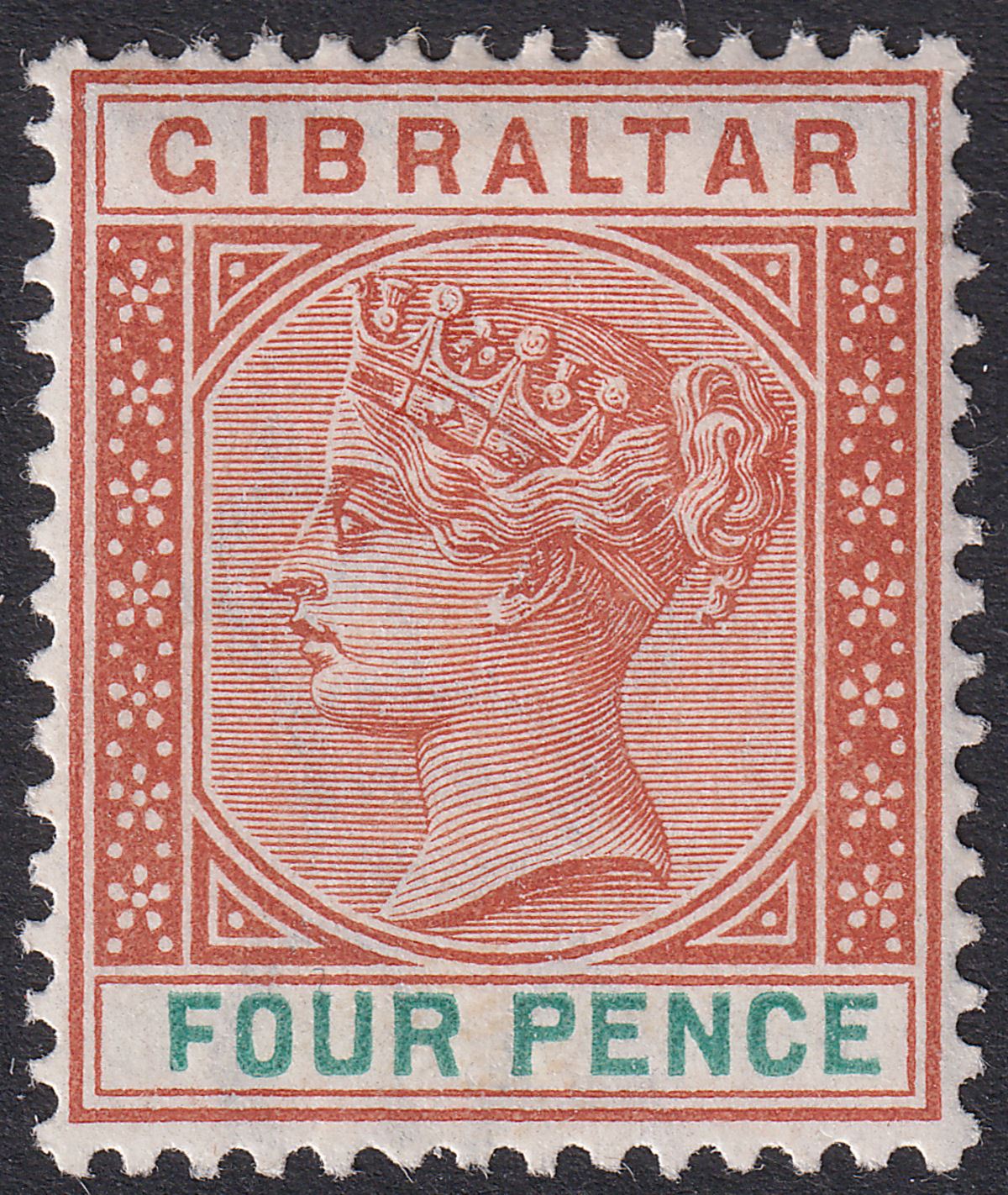 Gibraltar 1898 QV 4d Orange-Brown and Green Mint SG43 cat £22