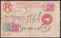 Click for more photos and details Gibraltar 1899 QV ½d + 1d x2 Uprating 2d Registered Post Stat Used - Switzerland