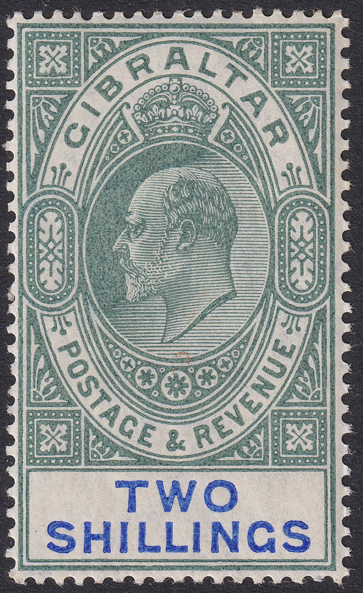 Gibraltar 1907 KEVII 2sh Green and Blue Ordinary Mint SG62 cat £130