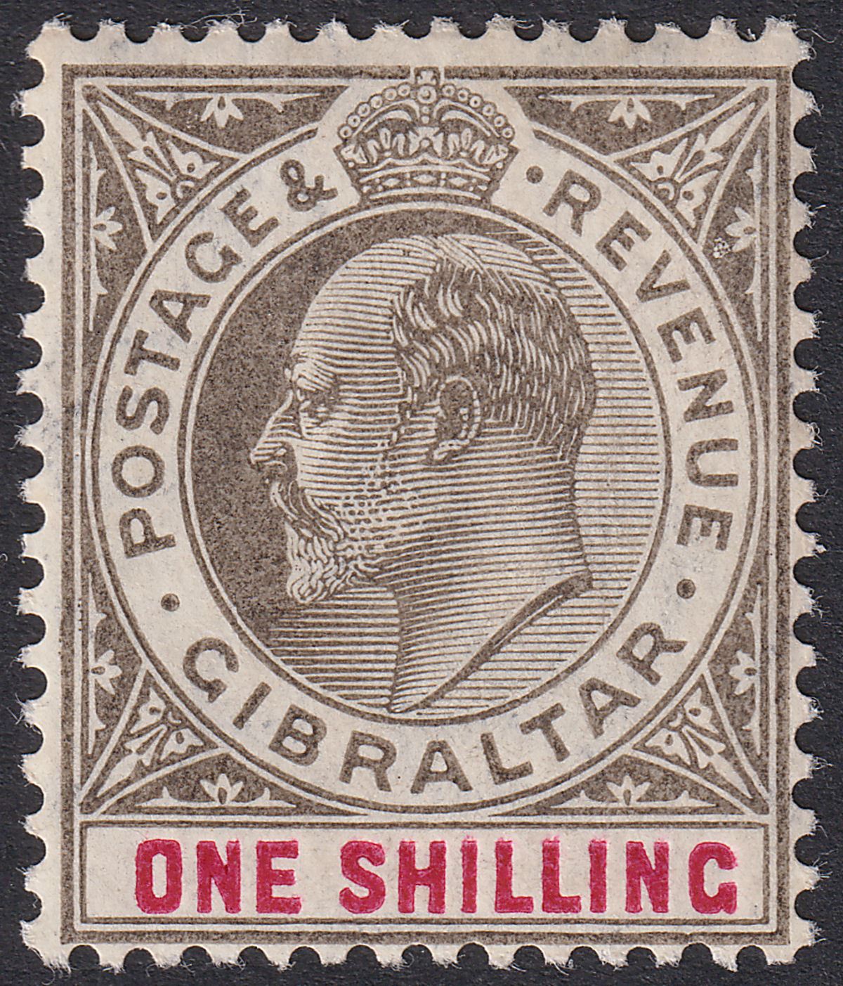 Gibraltar 1905 KEVII 1sh Black and Carmine Ordinary Mint SG61 cat £65