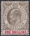 Click for more photos and details Gibraltar 1905 KEVII 1sh Black and Carmine Ordinary Mint SG61 cat £65